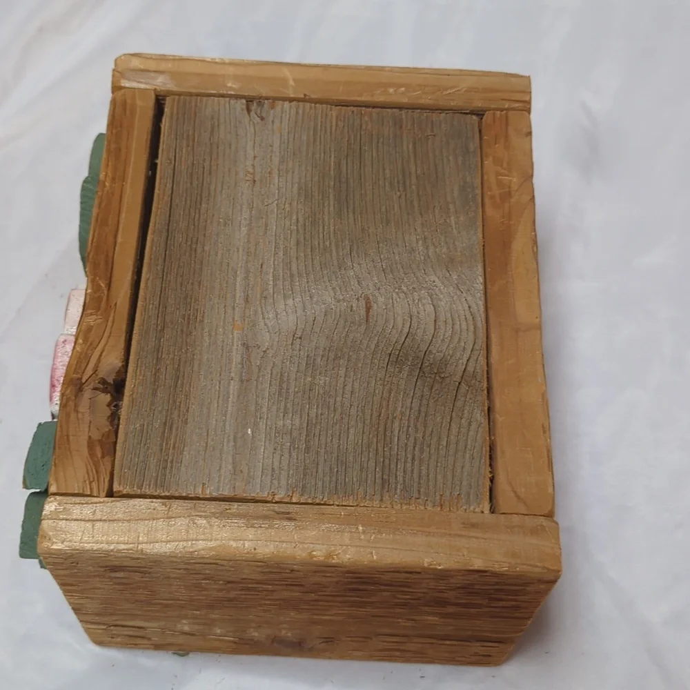 Hand Crafted Solid Wood Lidded 3D Floral Rustic Cottage Storage or Wedding Box